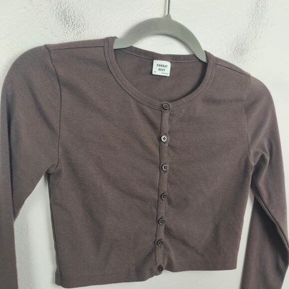 Aritzia Sunday Best BestHug Apple Longsleeve Top Womens XS Brown Button Up Y2K - Picture 2 of 7